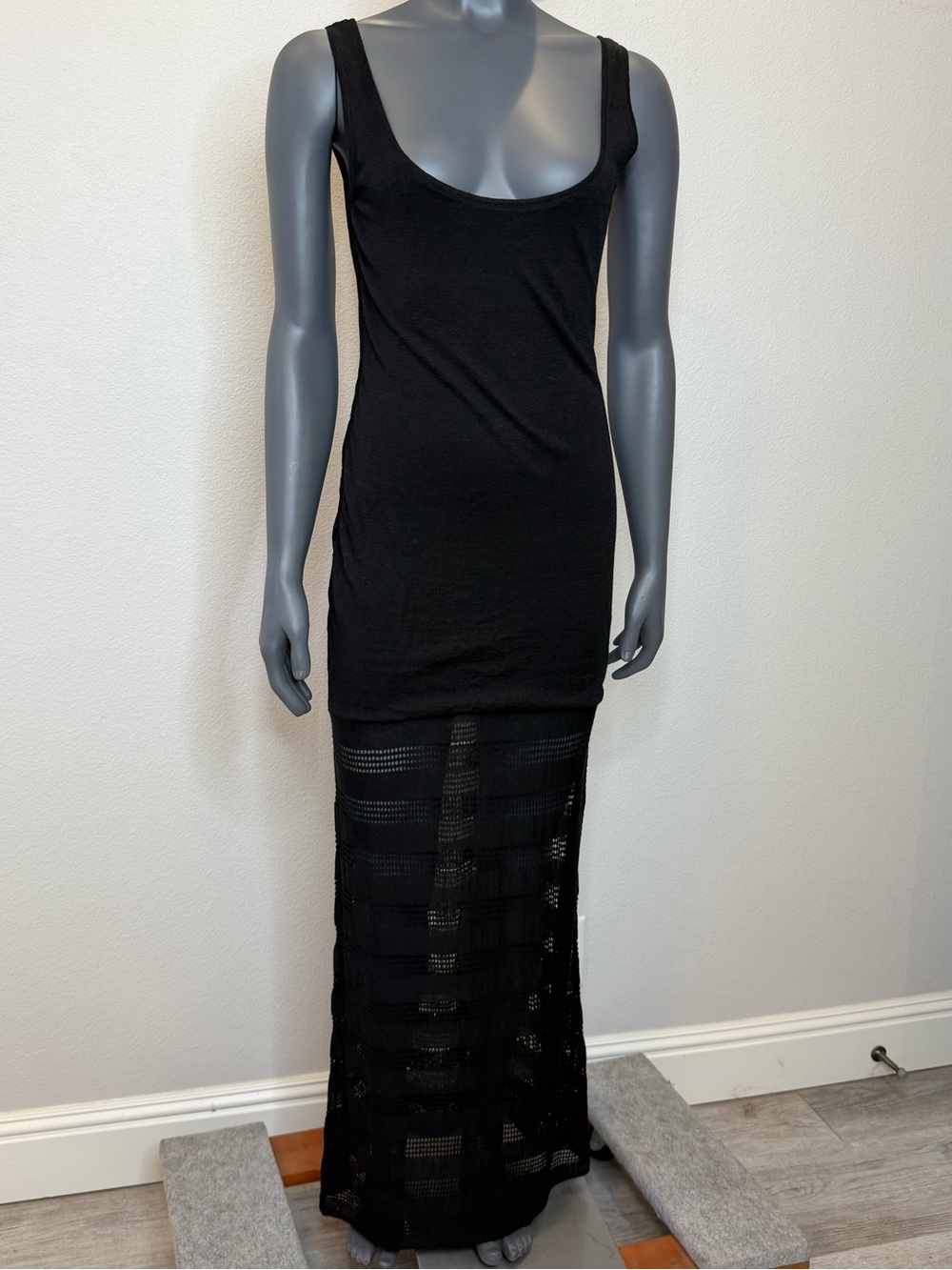 Victoria's Secret Black Knit Crochet Maxi Tank Dress Women’s size M Linen